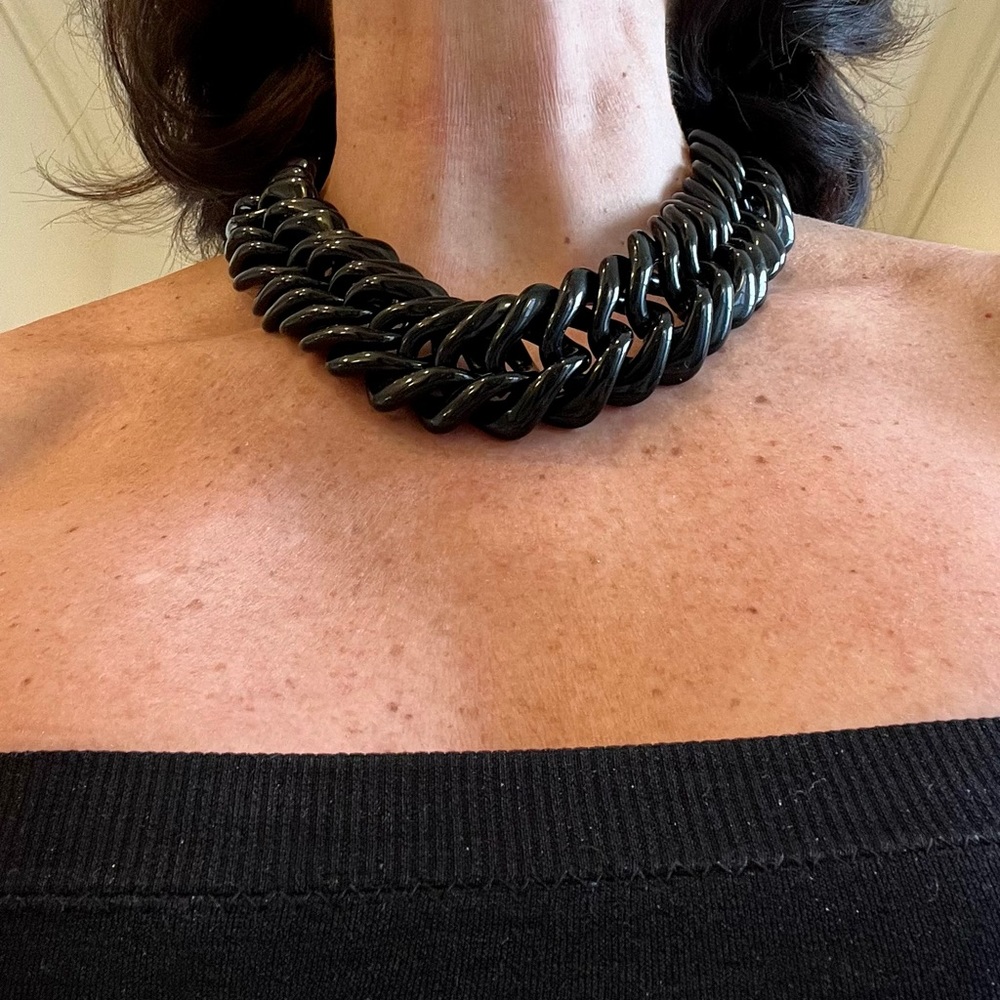 Vintage Chunky Black Acrylic Statement Necklace